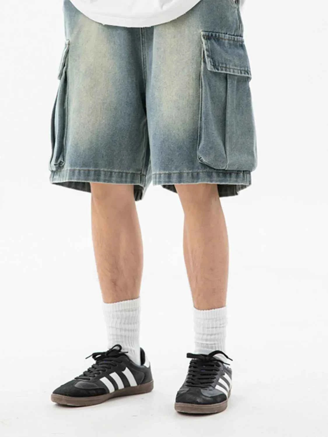 Men's Full Size Washed Cargo Denim Shorts Plus Size
